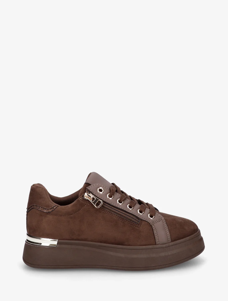 Sneakers van suèdine met dikke zool - Bruin