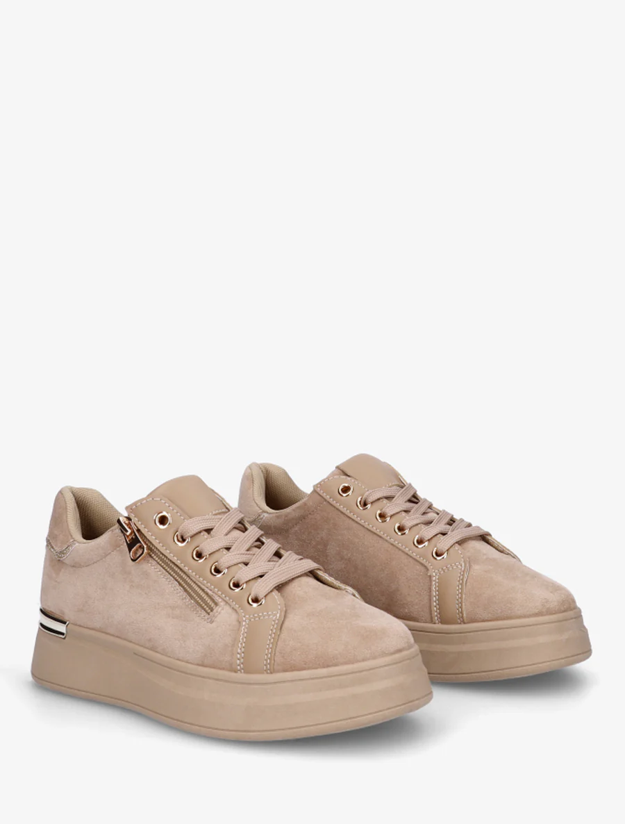 Sneakers van suèdine met dikke zool - Beige - Image 4