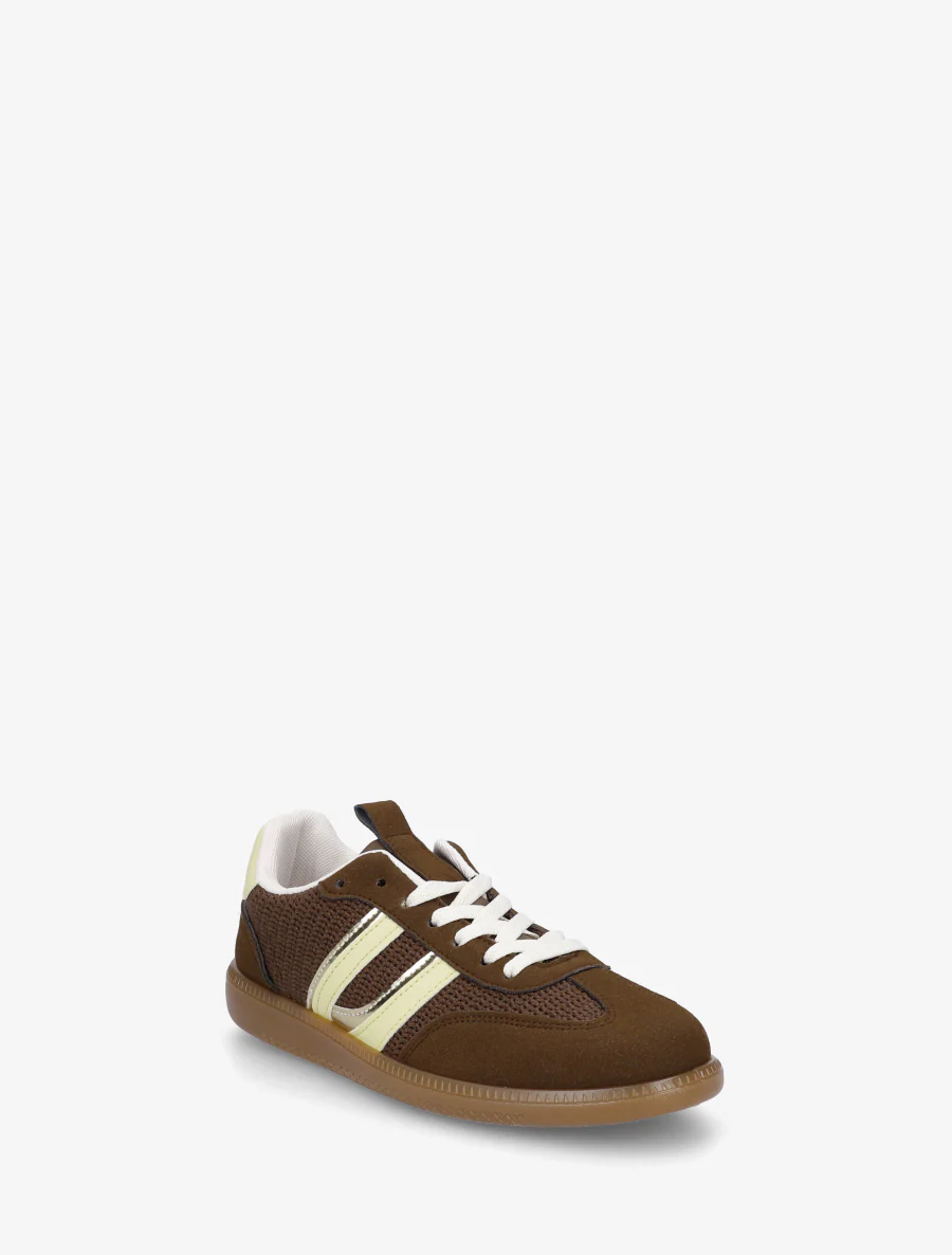 Sneakers van twee materialen met contrasterende strepen. - Bruin - Image 2