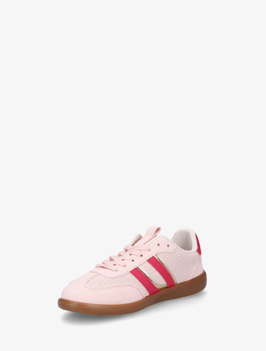 Sneakers van twee materialen met contrasterende strepen. - Roos - Image 3