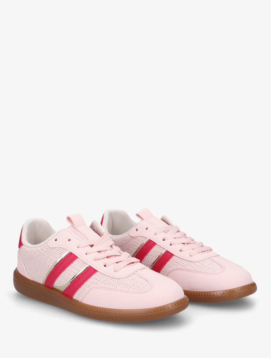 Sneakers van twee materialen met contrasterende strepen. - Roos - Image 4