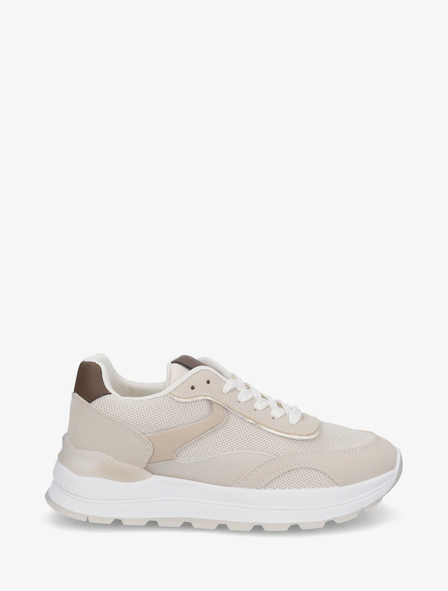 Sneakers van twee materialen met een getande zool - Beige