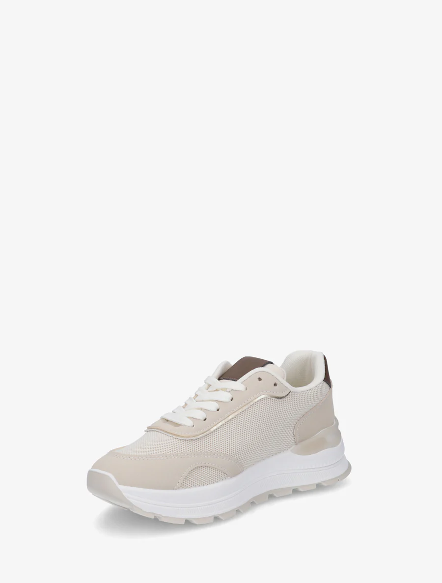 Sneakers van twee materialen met een getande zool - Beige - Image 3