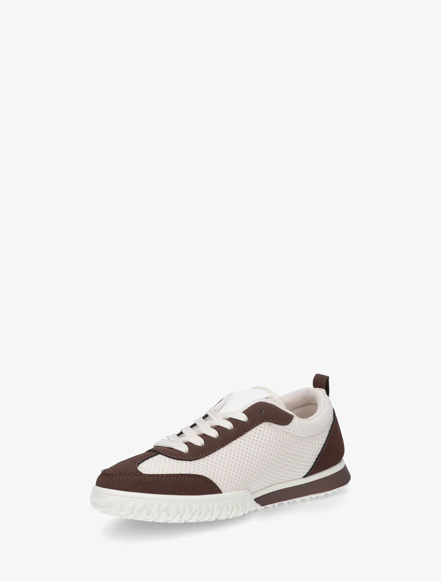 Sneakers van twee materialen met fantasiebanden - Bruin - Image 3