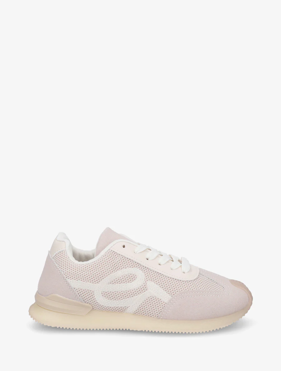 Sneakers van twee materialen met fantasieborduurwerk - Beige
