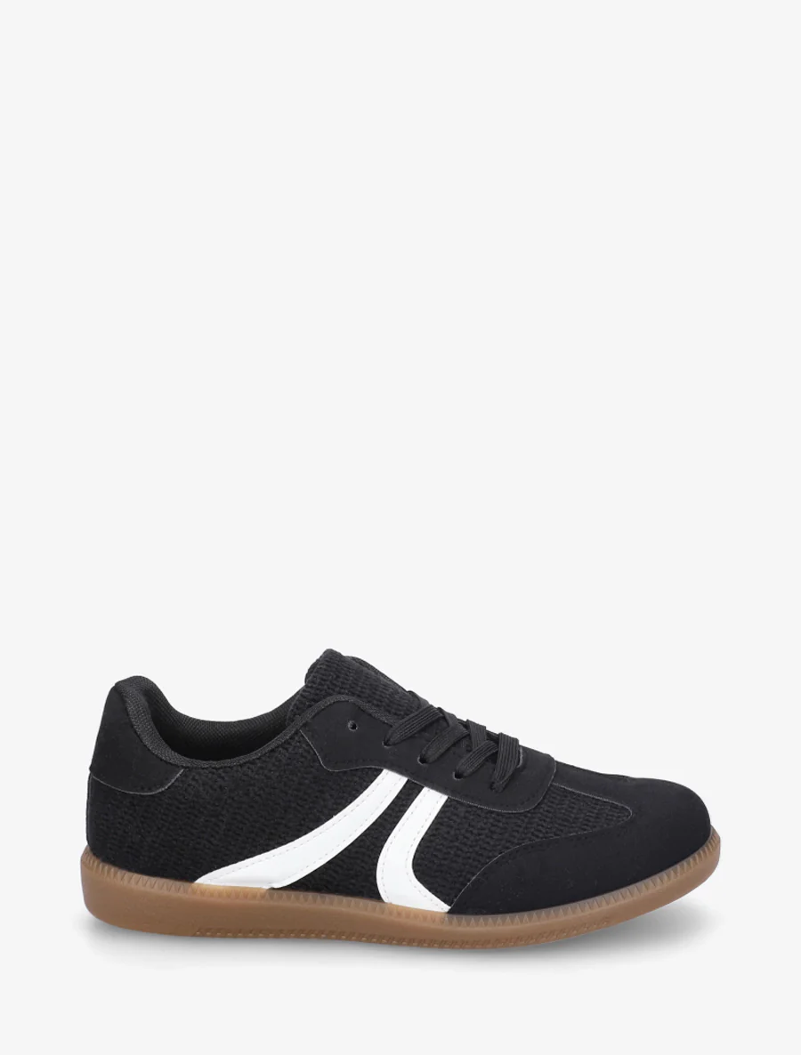 Sneakers van twee materialen met rubberen zool - Zwart