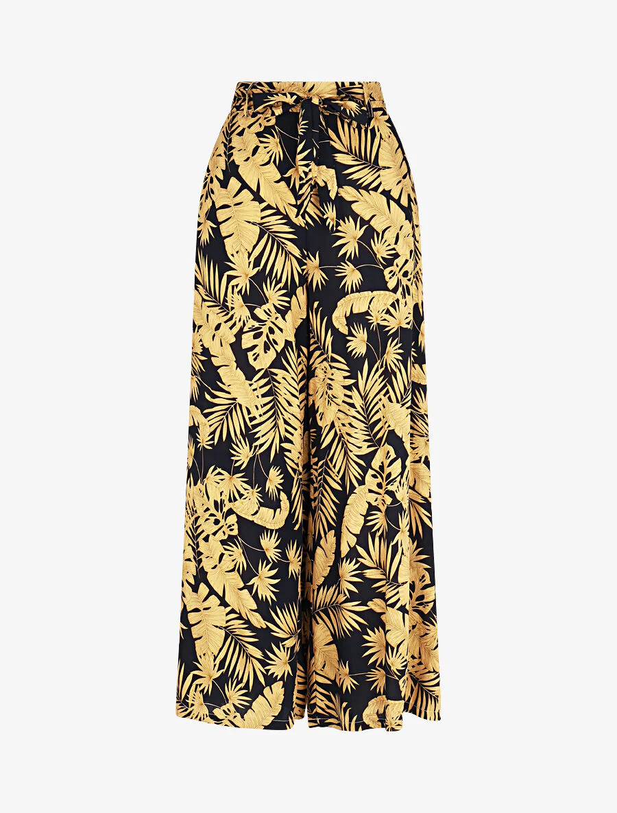 Soepele elastische broek met bladerenprint - Marineblauw