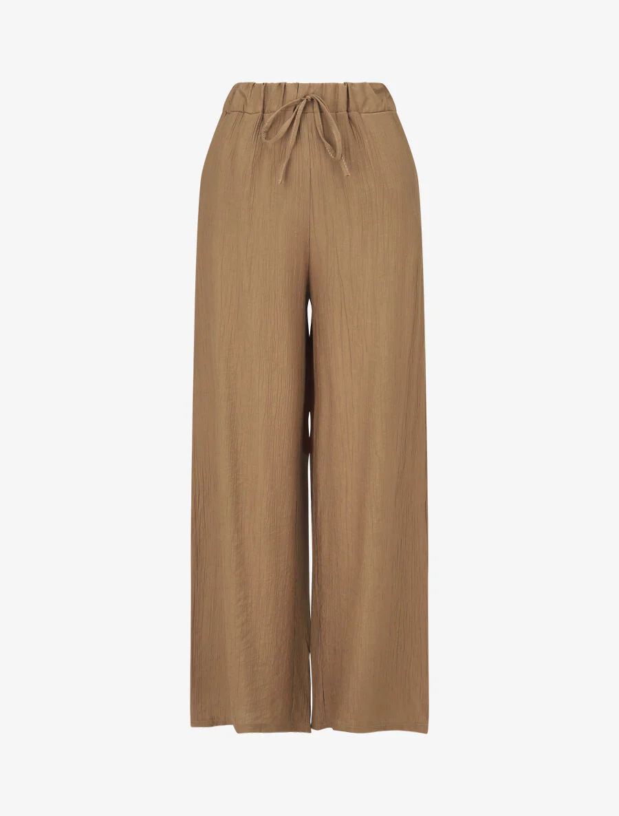 Soepele elastische effen broek - Kameel