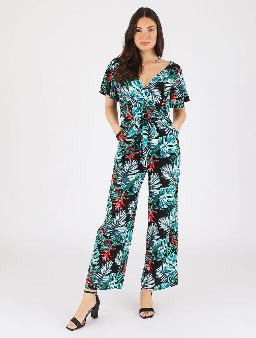 Soepele jumpsuit met tropische print - Marineblauw - Image 4