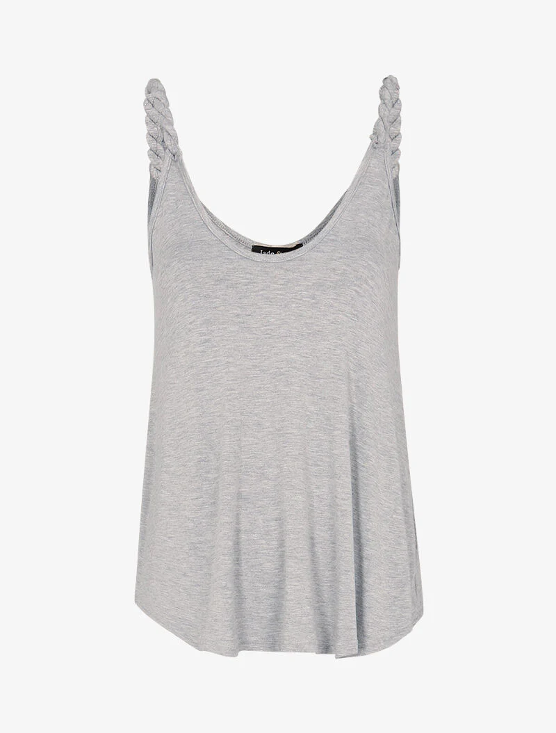 Soepelvallende tanktop met gedraaide bandjes - gemêleerd grijs