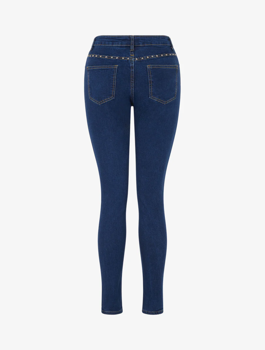 Spijkerbroek met hoge taille en studs in skinny fit. - Blauwe denim - Image 2