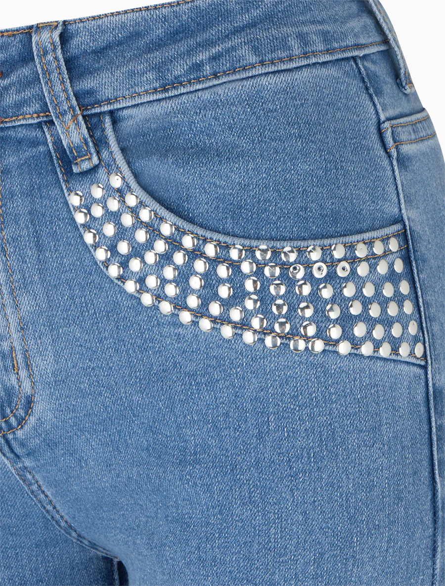 Spijkerbroek met wijde pijpen en rechte pasvorm met studs - Blauw - Image 3