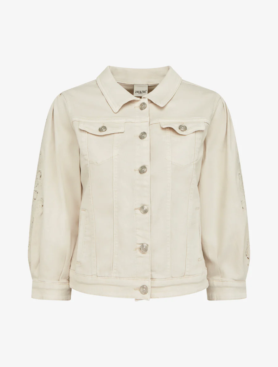 Spijkerjas met geborduurde mouwen - Beige