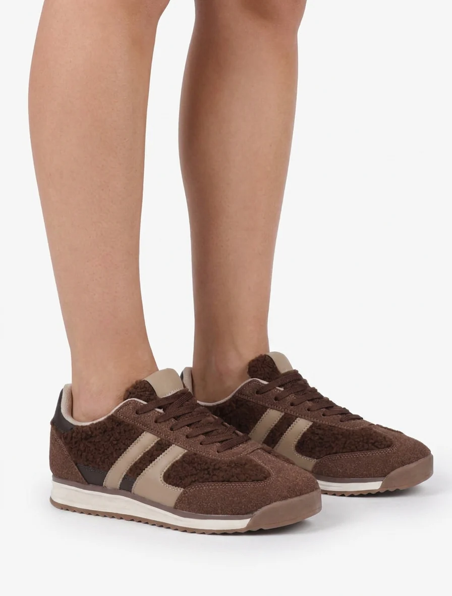 Sportschoenen van stof in bouclé-wol stijl - Bruin - Image 5