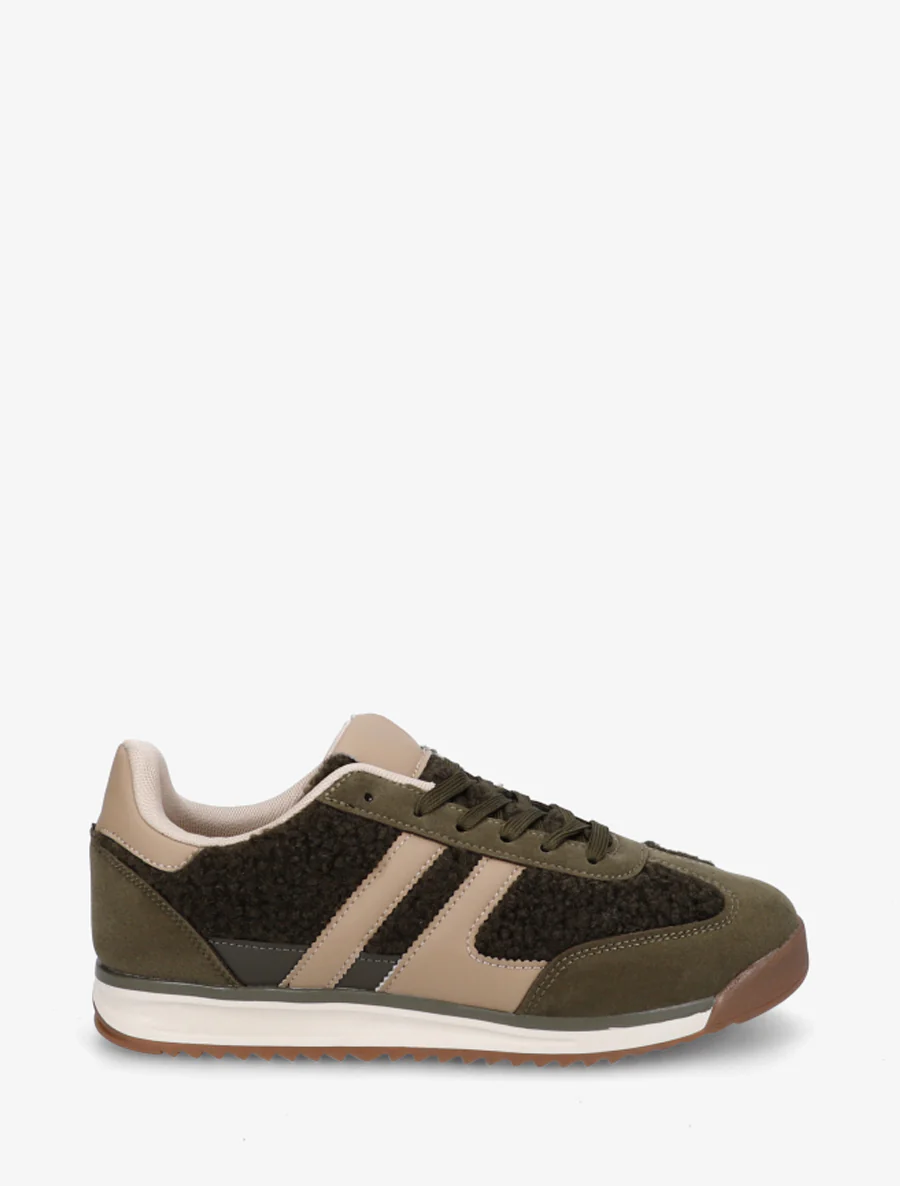Sportschoenen van stof in bouclé-wol stijl - Kaki