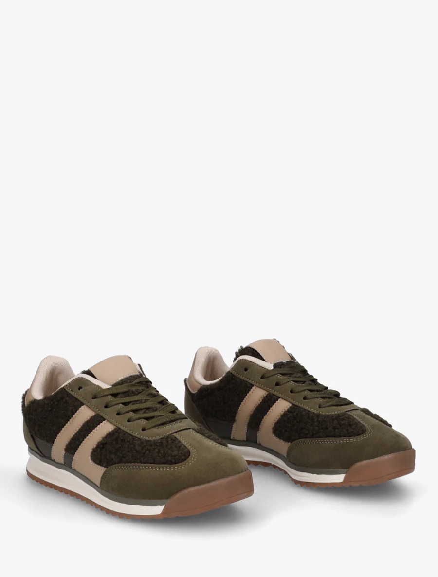 Sportschoenen van stof in bouclé-wol stijl - Kaki - Image 4