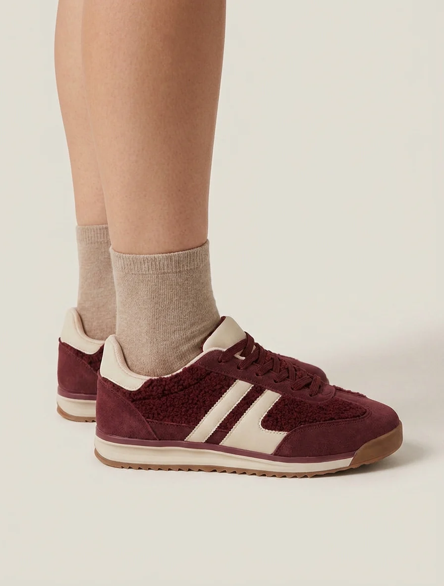 Sportschoenen van stof in bouclé-wol stijl - Bordeaux - Image 5