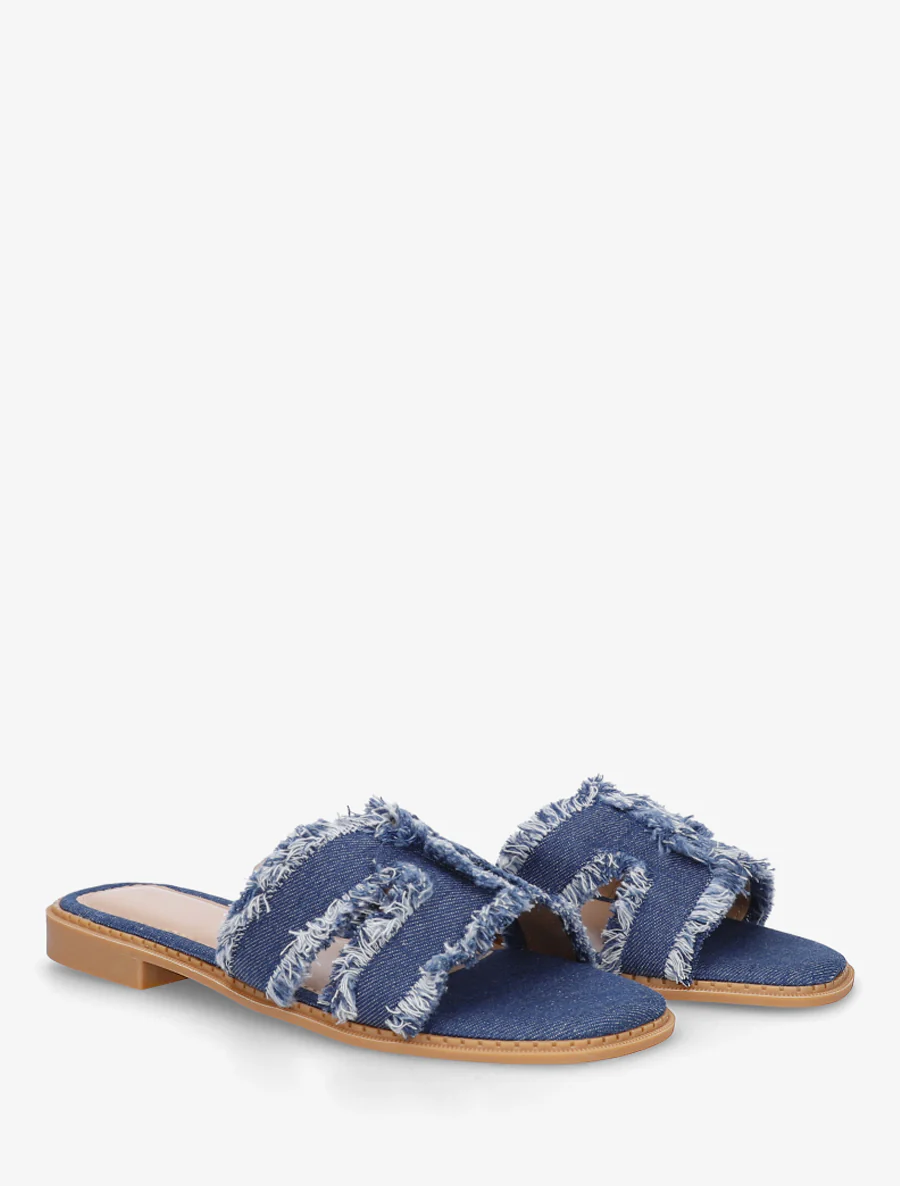 Stoffen slippers met rafelig effect - Ongerept blauw - Image 4