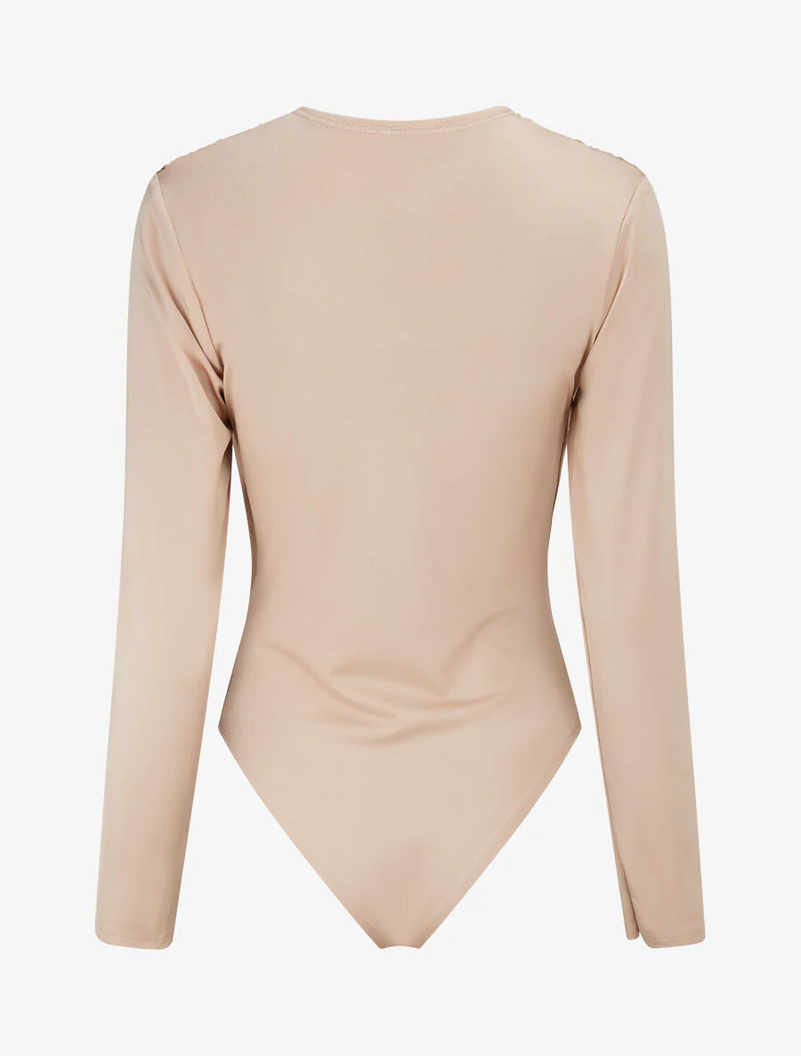 Stretchbody met diep uitgesneden halslijn - Beige - Image 2