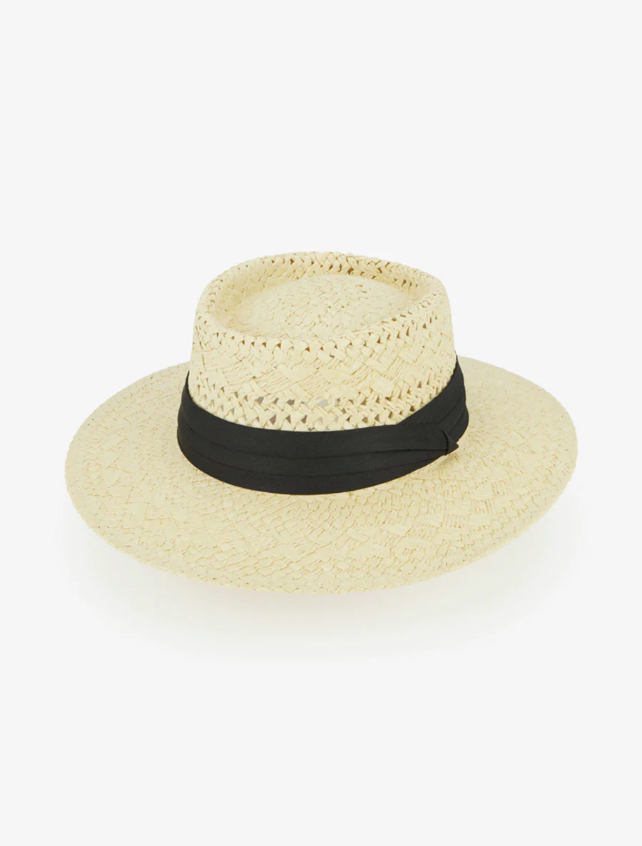 Strohoed met lint - Beige