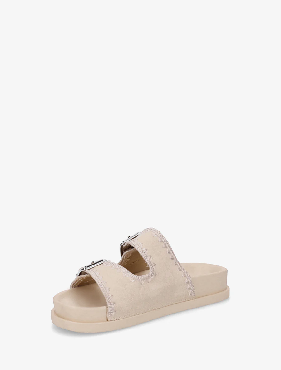 Suède dubbelgesp sandalen met borduursels - Beige - Image 3