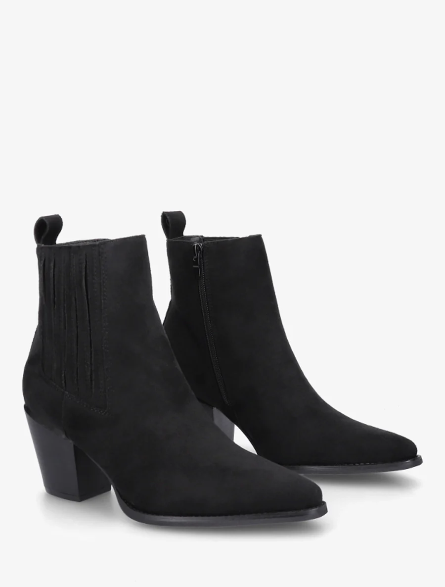 Suède enkellaarsjes in cowboylaarzen stijl - Zwart - Image 4