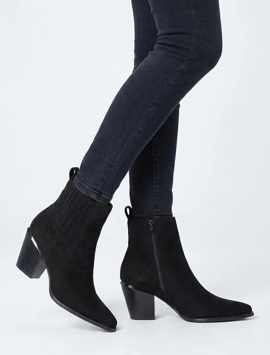 Suède enkellaarsjes in cowboylaarzen stijl - Zwart - Image 5