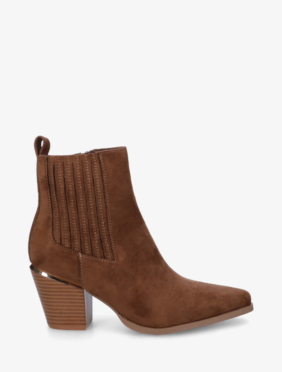 Suède enkellaarsjes in cowboylaarzen stijl - Chocolade
