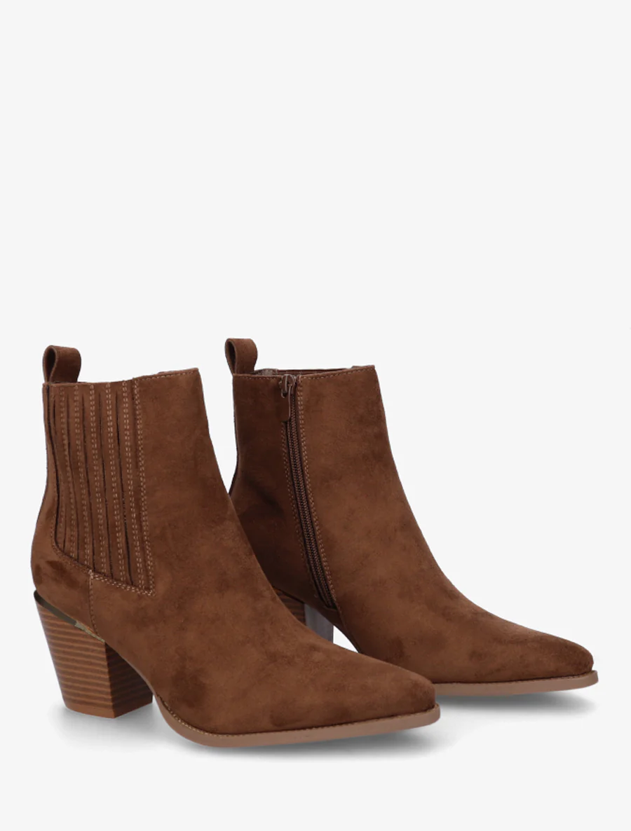 Suède enkellaarsjes in cowboylaarzen stijl - Chocolade - Image 4