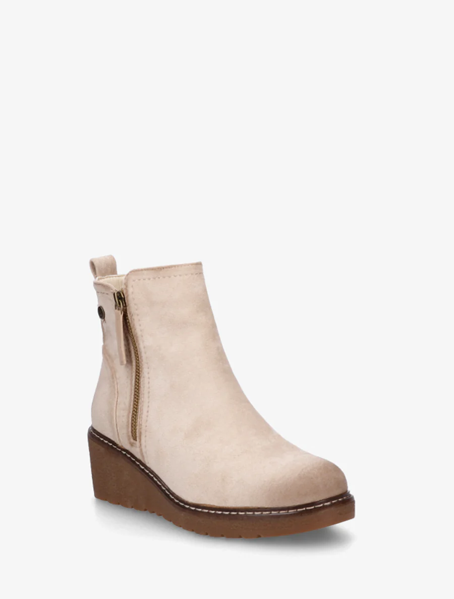 Suède enkellaarsjes met een semi-plateauhak en ritssluiting - Beige - Image 2