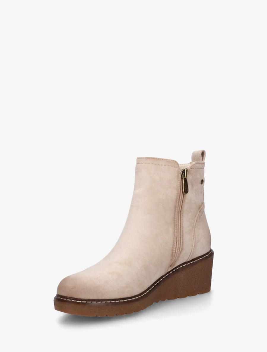 Suède enkellaarsjes met een semi-plateauhak en ritssluiting - Beige - Image 3