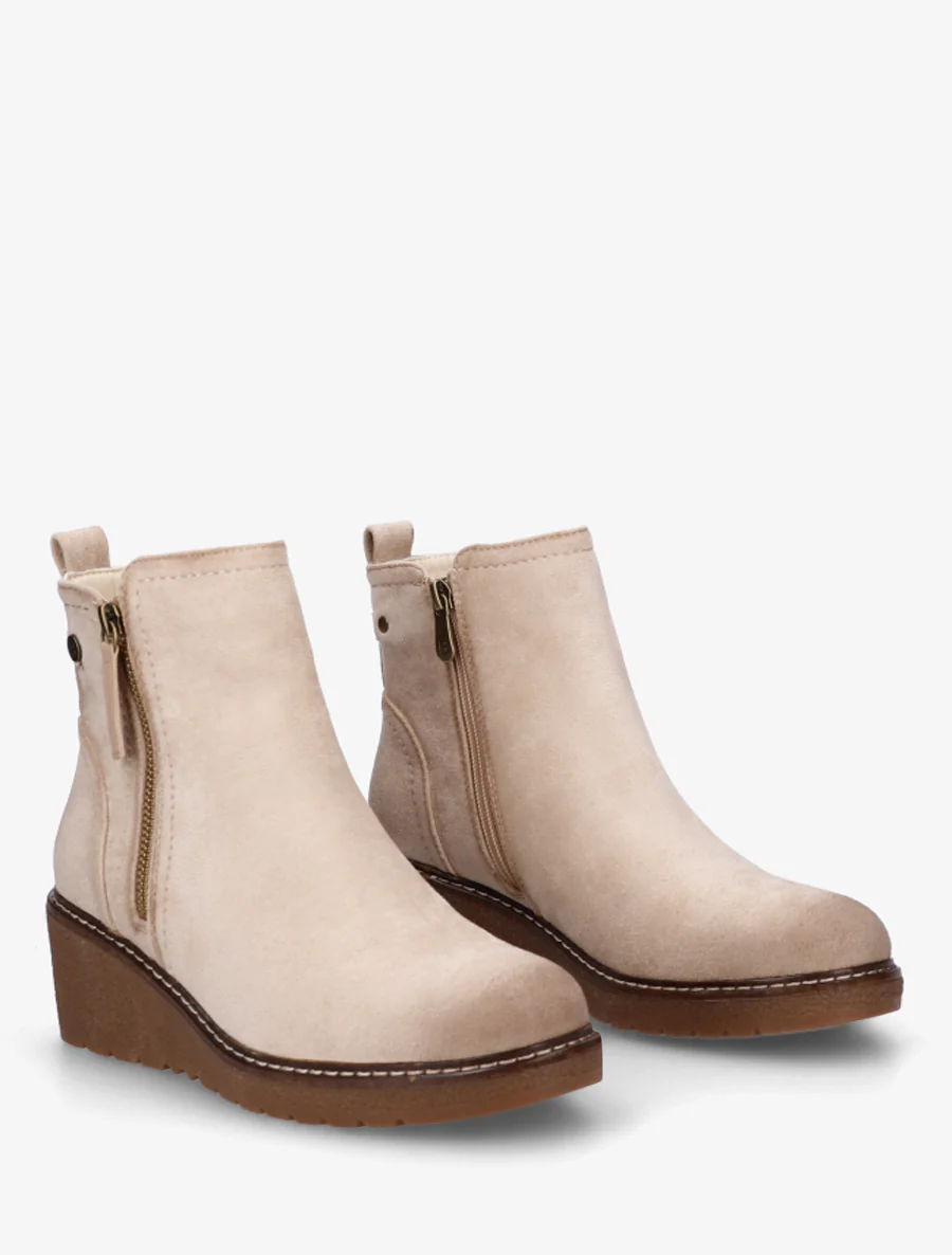 Suède enkellaarsjes met een semi-plateauhak en ritssluiting - Beige - Image 4