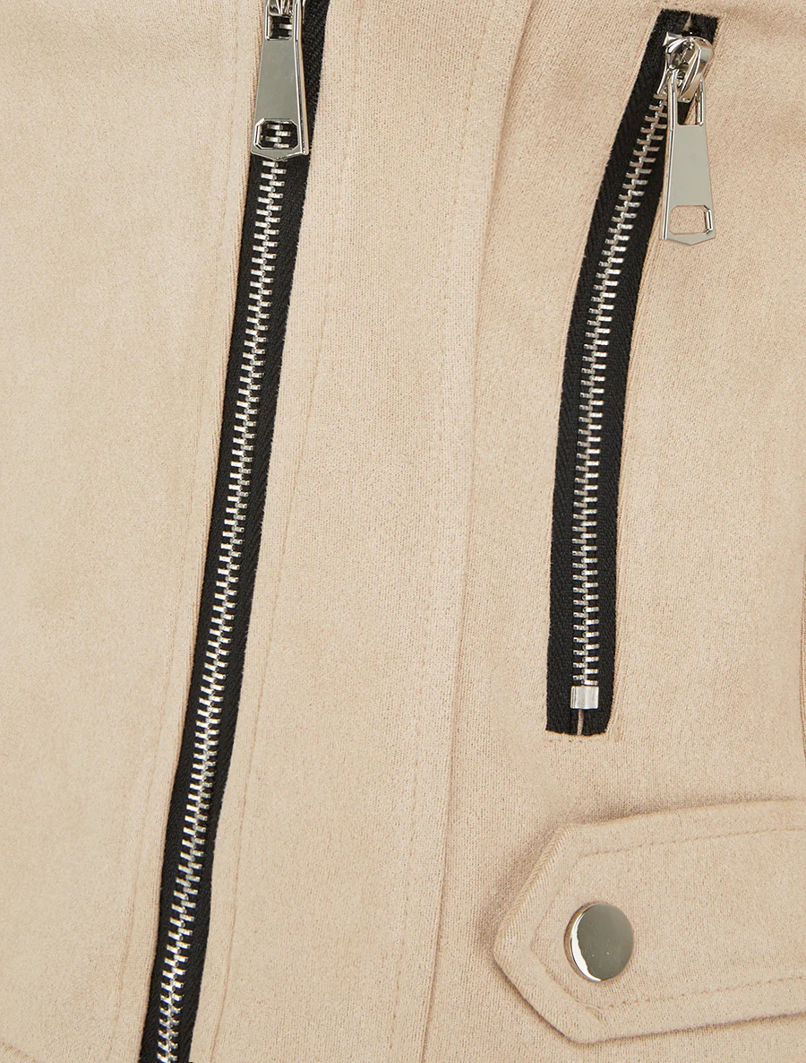 Suède jas met ritssluiting - Beige - Image 3