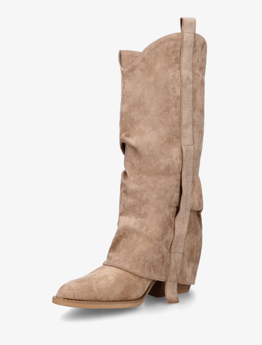 Suède laarzen met omslagrand - Beige - Image 3