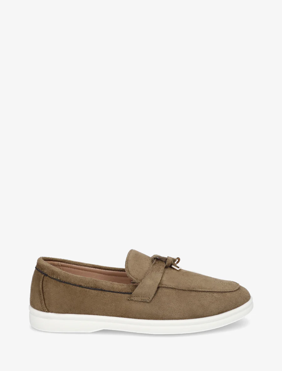 Suède loafers met platte zool - Kaki