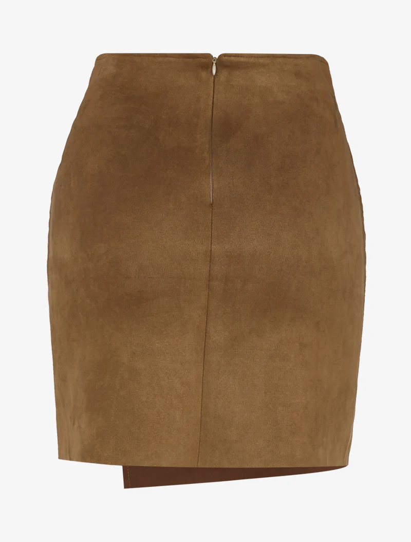 Suède mini-rok met decoratieve knoopsluiting - Kameel - Image 2