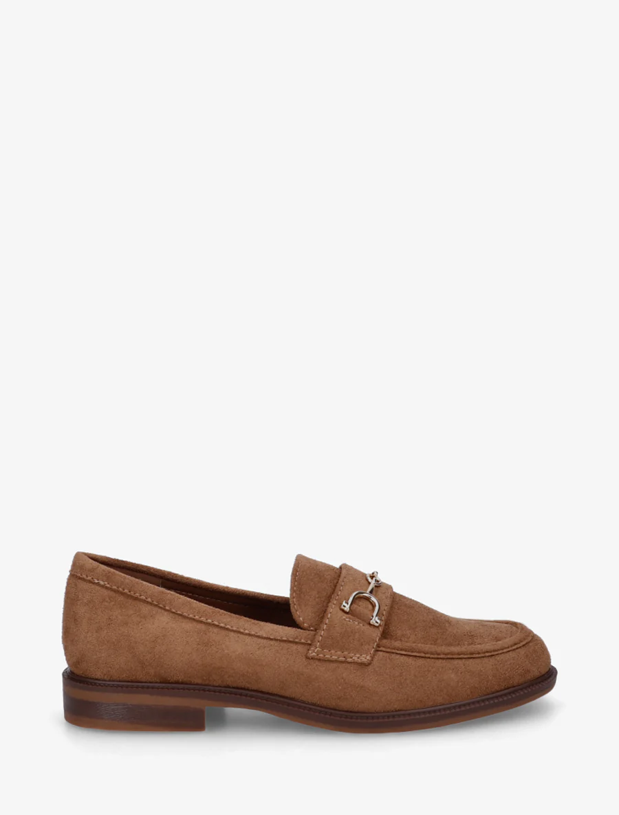 Suède mocassins met metalen gesp - Kameel