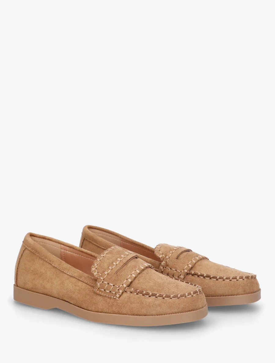 Suède mocassins met stiksels - Kameel - Image 4