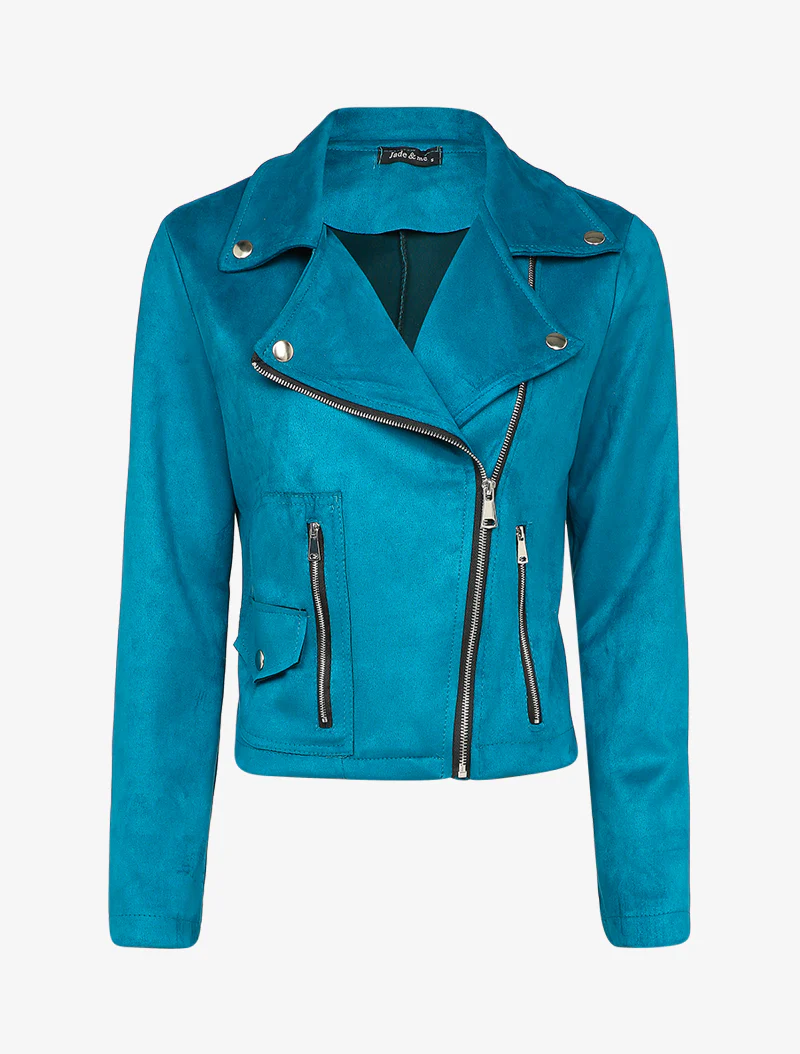 Suède perfecto met ritszakken - Eendenblauw