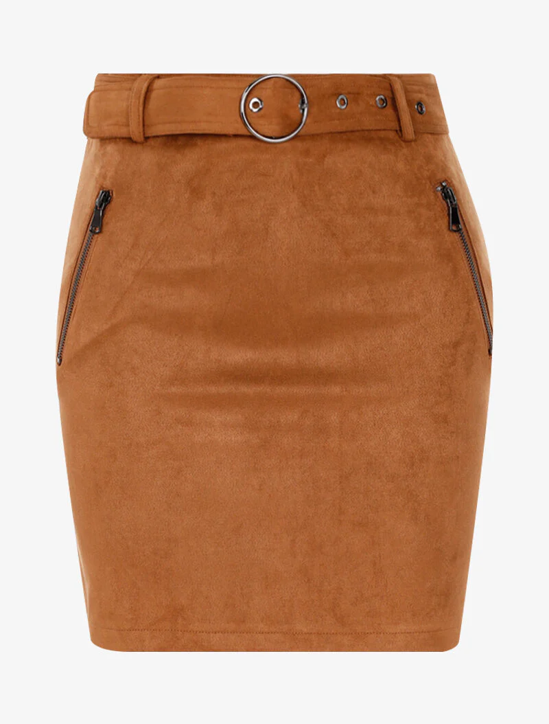 Suède rok met rits - camel