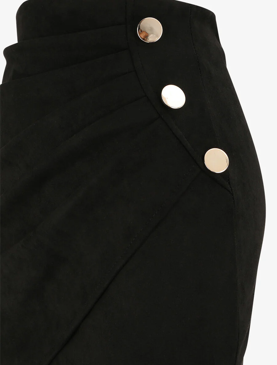 Portefeuille stijl gedrapeerde suèdine rok - Zwart - Image 3