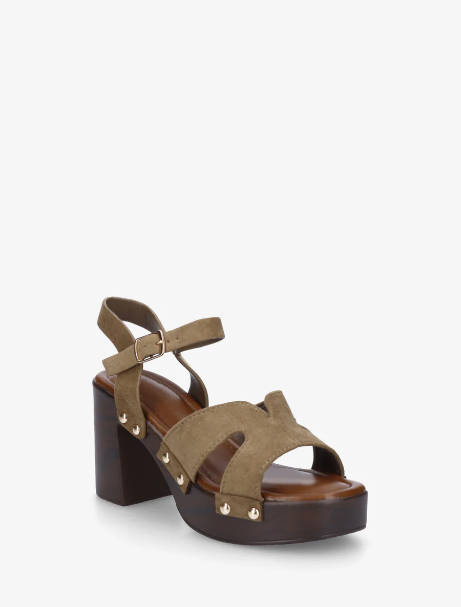 Suède sandalen met blokhak - Kaki - Image 2