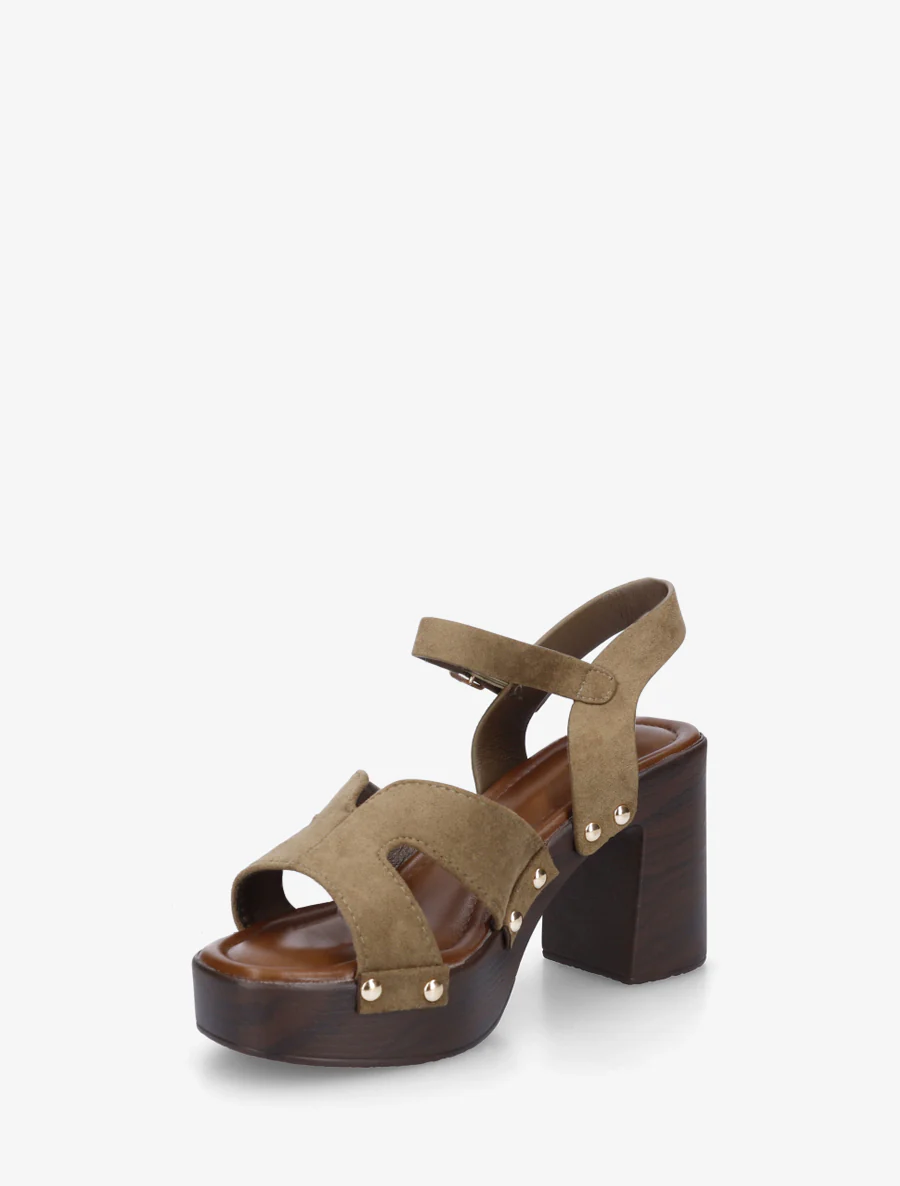 Suède sandalen met blokhak - Kaki - Image 3