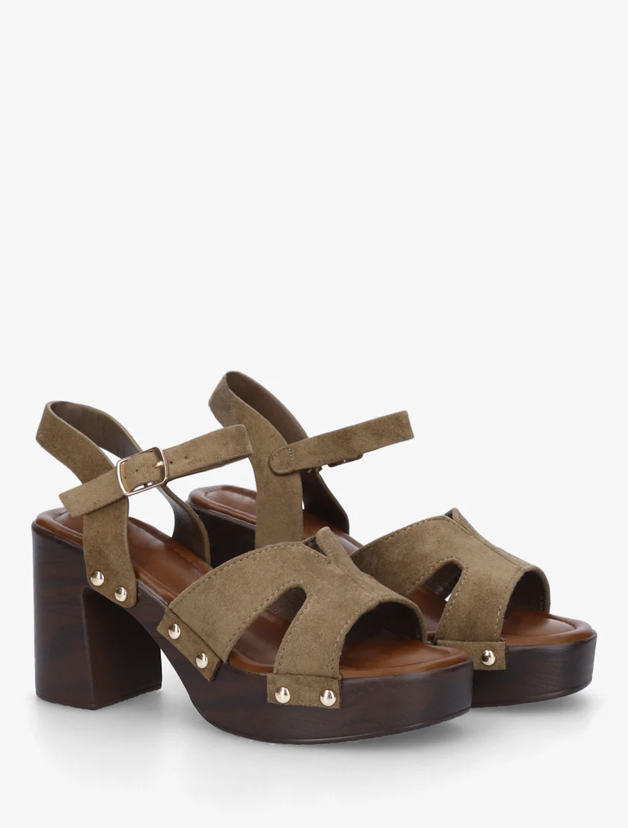 Suède sandalen met blokhak - Kaki - Image 4