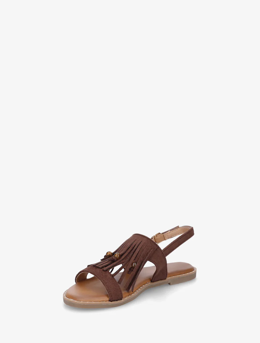Suède sandalen met franjes en kralen - Bruin - Image 3