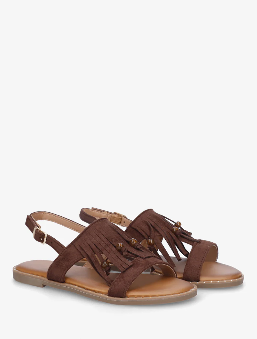 Suède sandalen met franjes en kralen - Bruin - Image 4