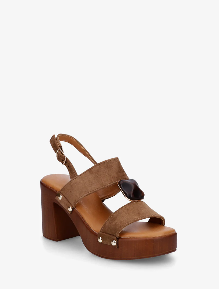 Suède sandalen met hak - Kameel - Image 2
