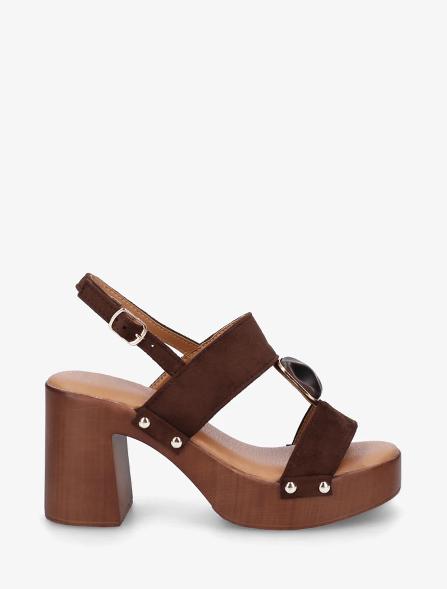 Suède sandalen met hak - Bruin
