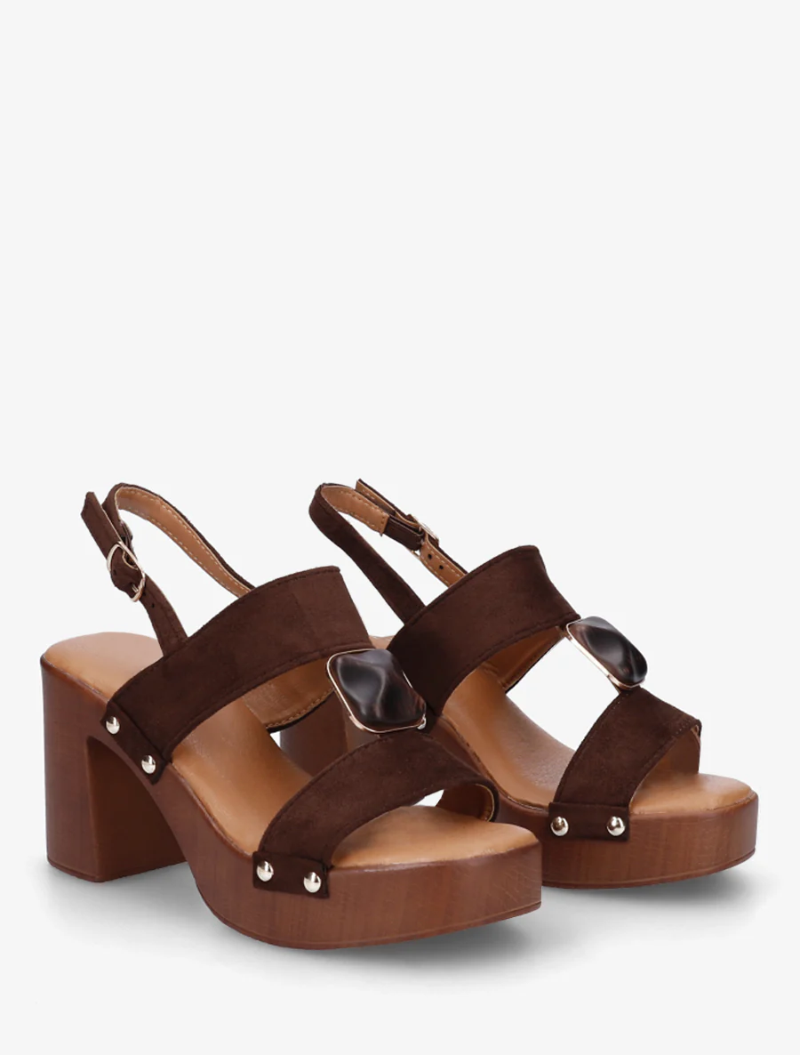Suède sandalen met hak - Bruin - Image 4