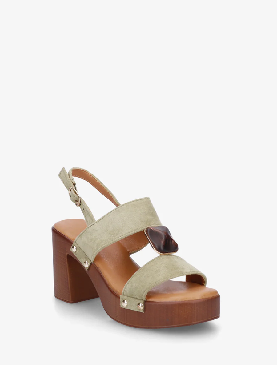 Suède sandalen met hak - Licht kaki - Image 2